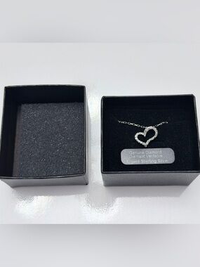 925 Sterling Silver Heart Diamond Necklace Jewelry Dainty Minimal Gift